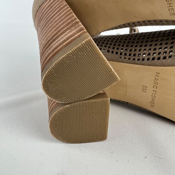 Marc Fisher Womens Shaini Perforated Lace Up Peep Toe Booties Taupe Suede size 8 - Picture 15 of 16